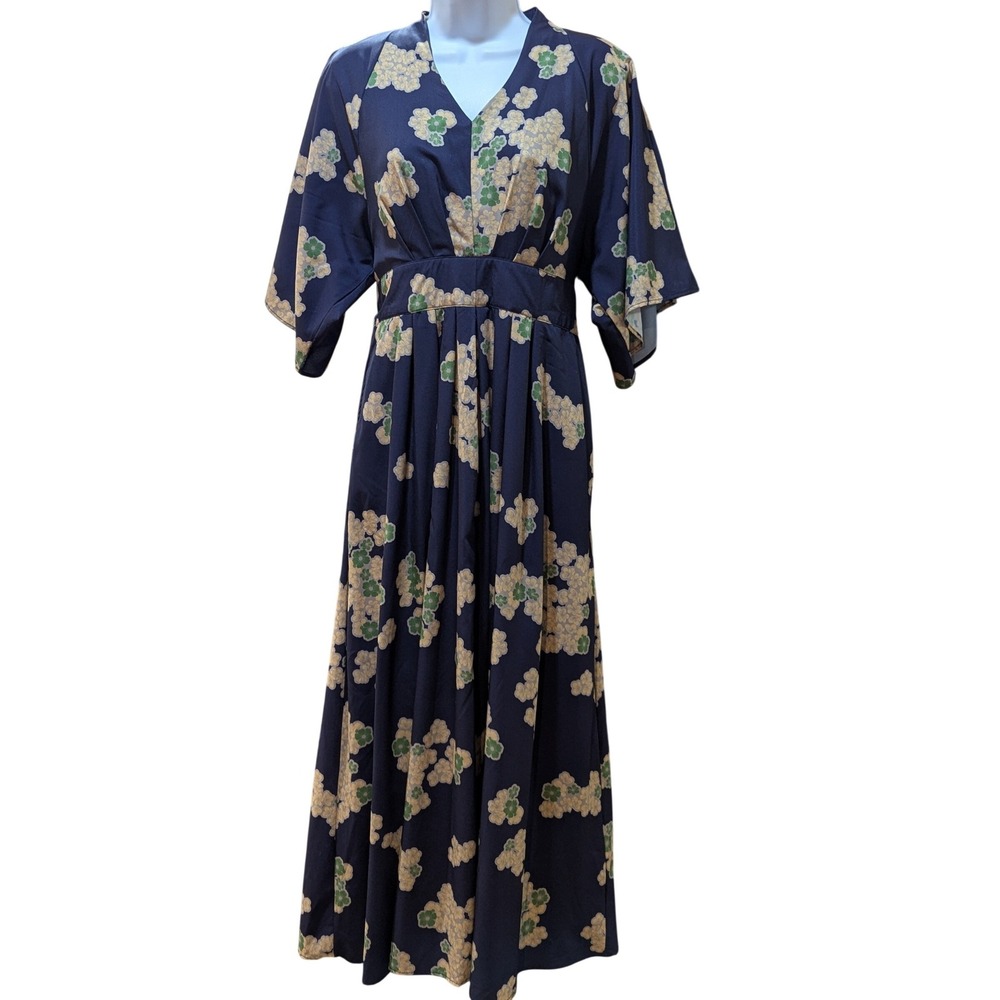 Wayward Fancies eShakti Navy Floral Kimono Sleeve‎ Cottagecore Maxi Dress L-12